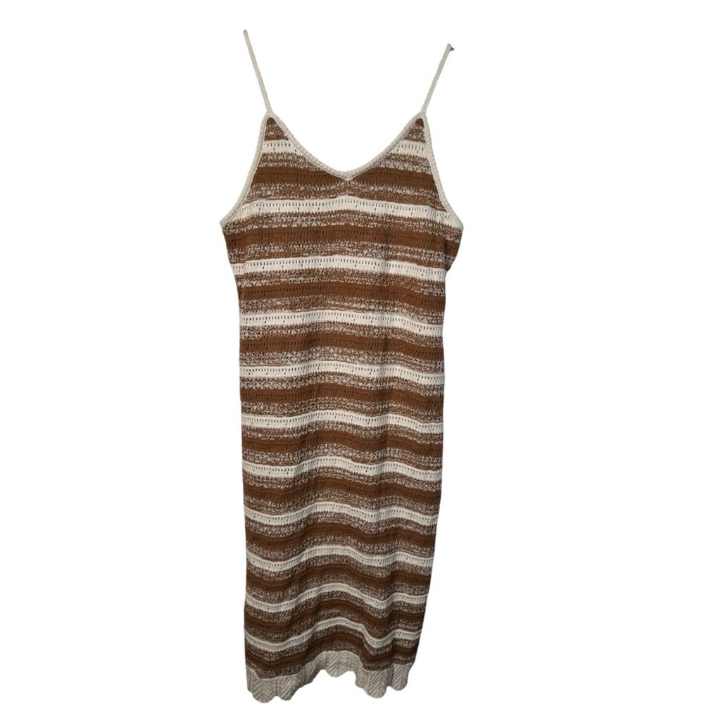 Casa Cabana Striped Brown and Cream Midi Dress